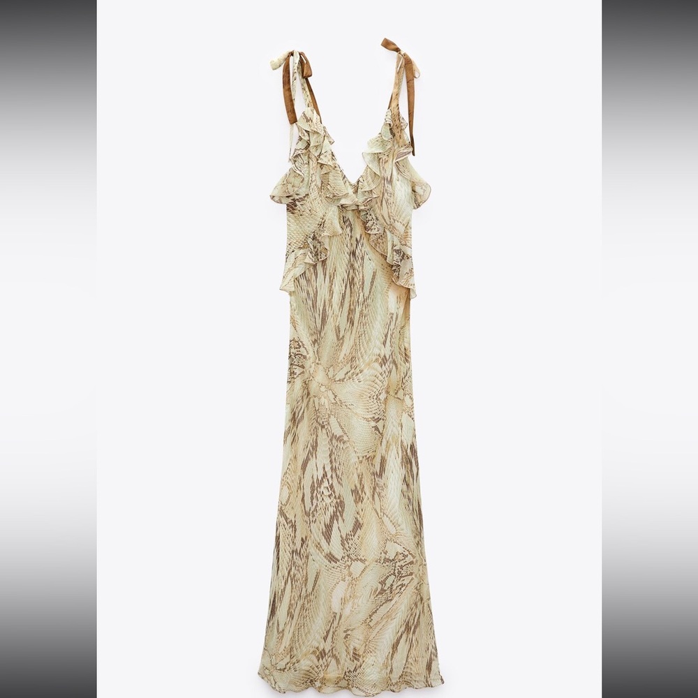Zara Women's V-Neck Ruffle Animal Print Dress